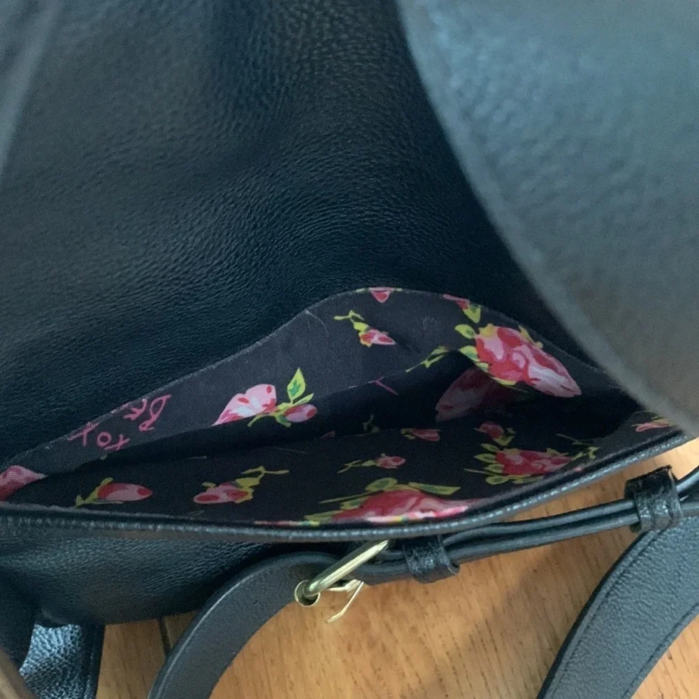 Betsey Johnson Black Hearts and Bow Mini Backpack with Gold Hardware 8.5 x 9”